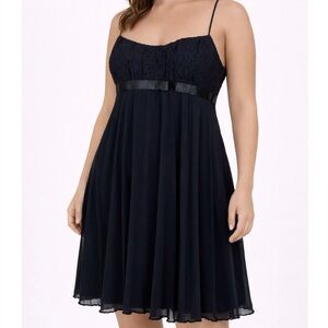 Love Tease LBD spaghetti strap accordian skirt lace top SZ 13 knee length black